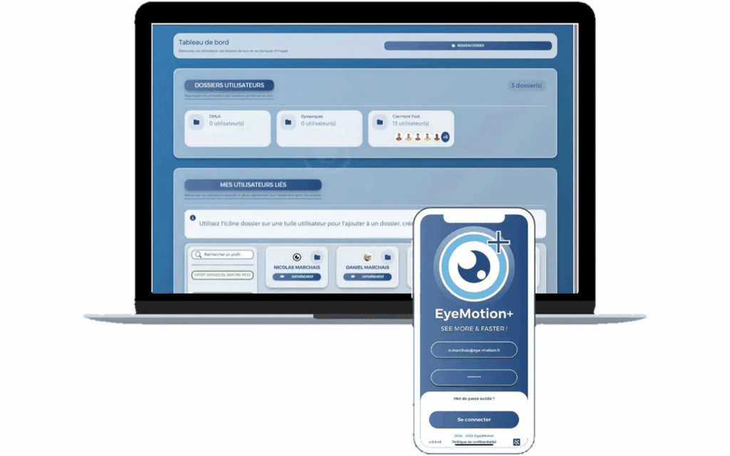 Interface E(ye)Motion™ sur ordinateur portable et smartphone