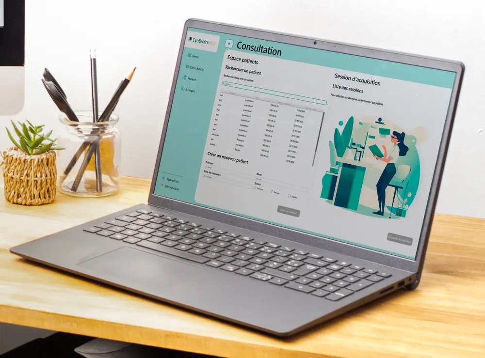 Espace patients d’EyeBrain®NEO sur ordinateur portable